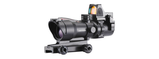LANCER TACTICAL CA-1437B 4X32 MAGNIFIED SCOPE W/ MICRO RED DOT - BLACK