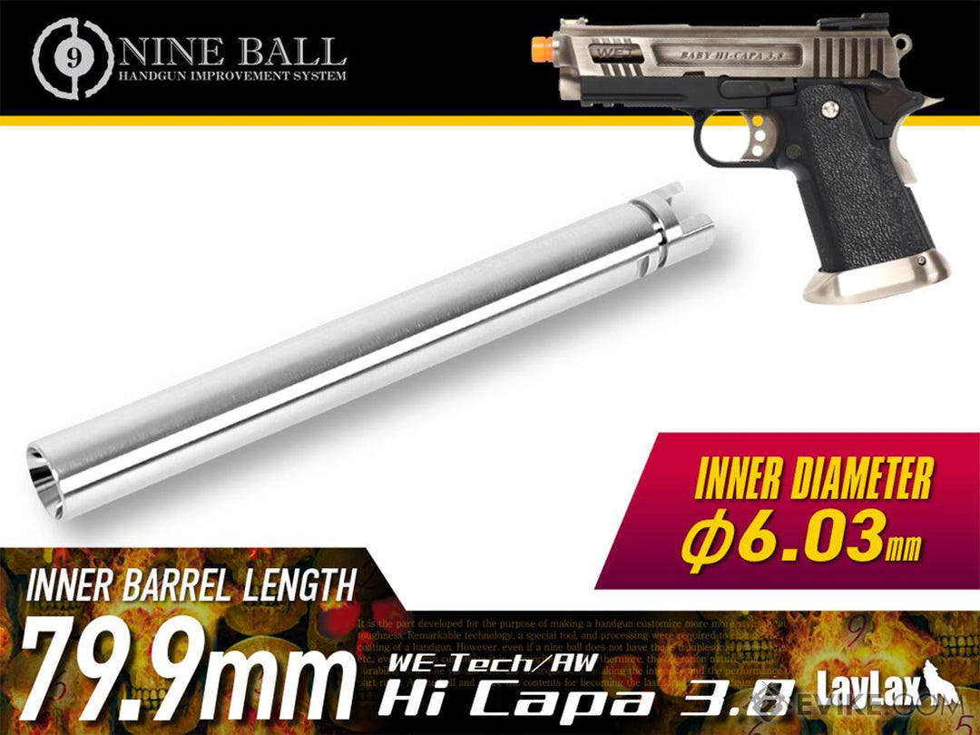 Laylax Nine Ball Power Inner Barrel for AW Custom / WE-TECH Hi-Capa Gas Blowback Airsoft Pistols (Model: 3.8 / 79.9mm)