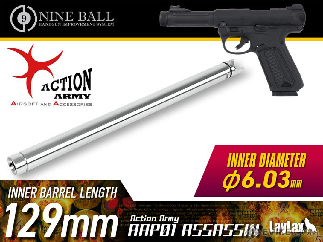 Laylax Nine Ball Power Inner Barrel for Action Army AAP-01 Gas Blowback Airsoft Pistols (Size: 129mm)