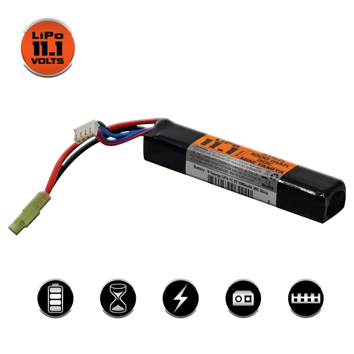 Valken LiPo 11.1v 1000mAh 30C Stick Airsoft Battery (Small Tamiya)