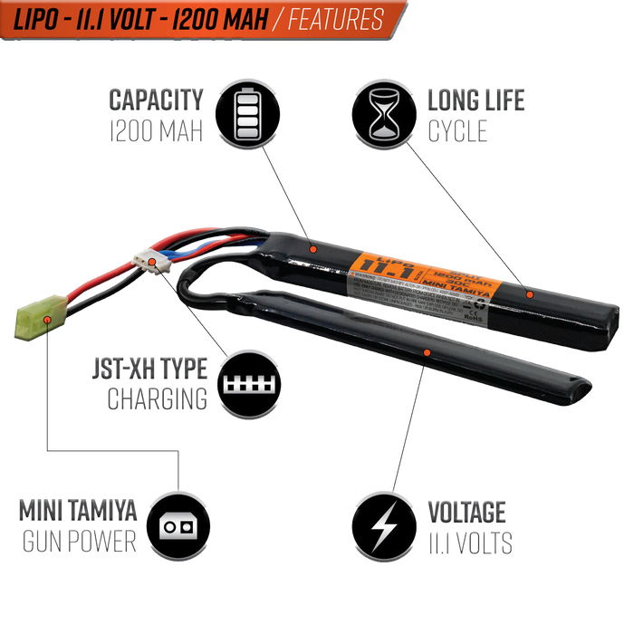 Valken 11.1 LiPo Split 1200mAh 30C Battery (Mini Tamiya)