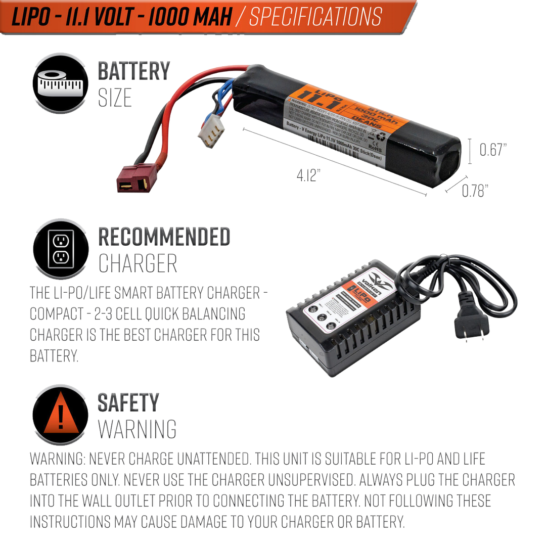 Valken LiPo 7.4v 250mAh 25C HPA Battery (Dean)