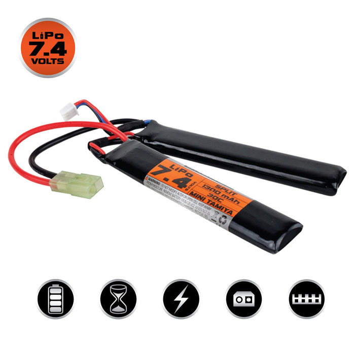 Valken LiPo 7.4V 1300mAh 30C Split Airsoft Battery (Small Tamiya)