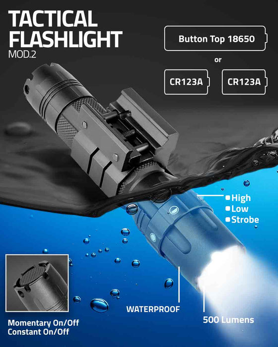 VISM Pro Series Tactical Flashlight Mod2/ 3w 500 Lumen/ Modes: High - Low - Strobe/ Rail Mount