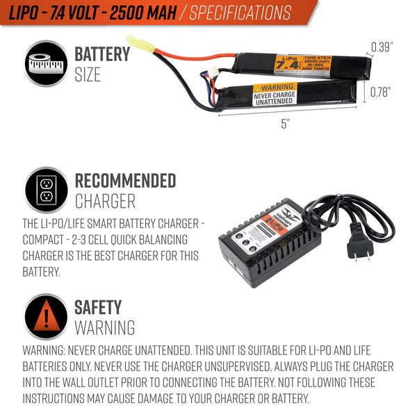 Valken Lipo 7.4v 2500mAh 15/25C Split