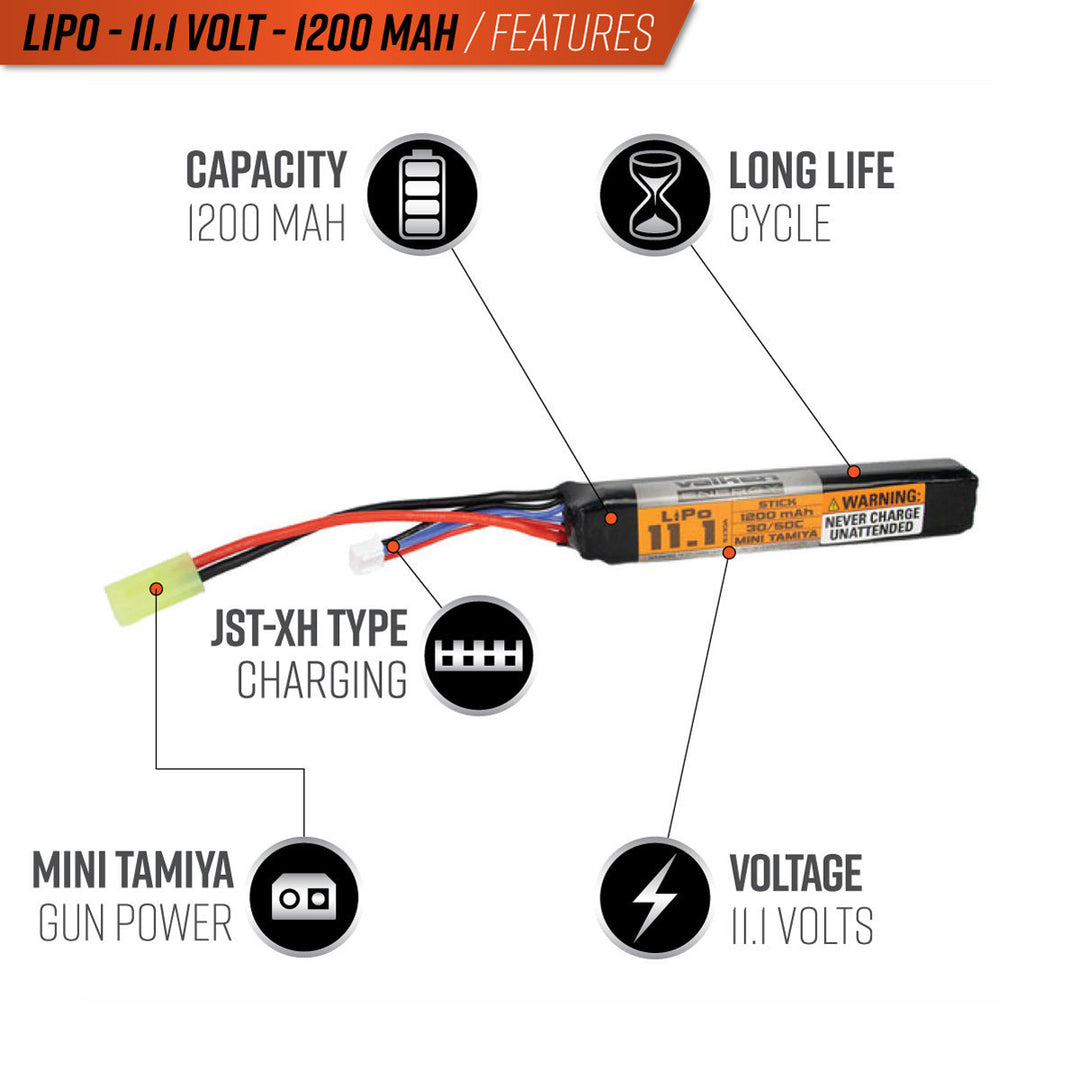 Valken LiPo 11.1v 1200mAh 30C/50C Stick Battery (Small Tamiya)