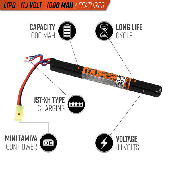 Valken LiPo 11.1v 1000mAh 30C Compact Stick (Small Tamiya)