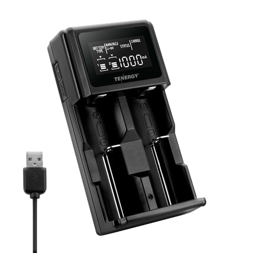Tenergy TN471U 2-Bay Universal Battery Charger for Li-ion/NiMH with LCD, Micro USB input