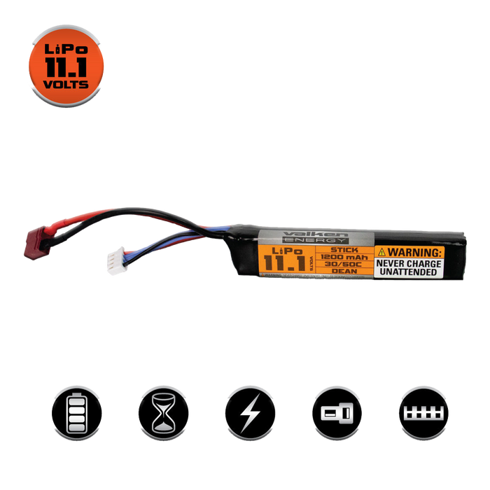 Valken LiPo 11.1v 1200mAh 30C/50C Stick Airsoft Battery (Dean)