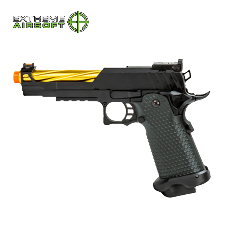 Golden Eagle 3337 OTS .45 Hi-Capa Gas Blowback Pistol w/ Open Slide (Color: Black / Gold Barrel)