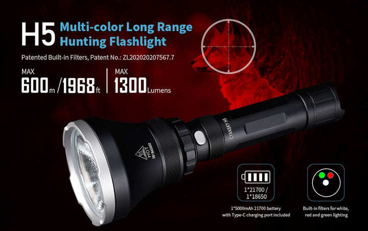 H5 Multi-Color 1300 Lumen 600m Hunting Flashlight