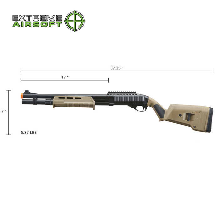 Golden Eagle Airsoft M870 MP M-LOK Style 3/6-Shot Pump Action Gas Shotgun - Tan with Shell Holder