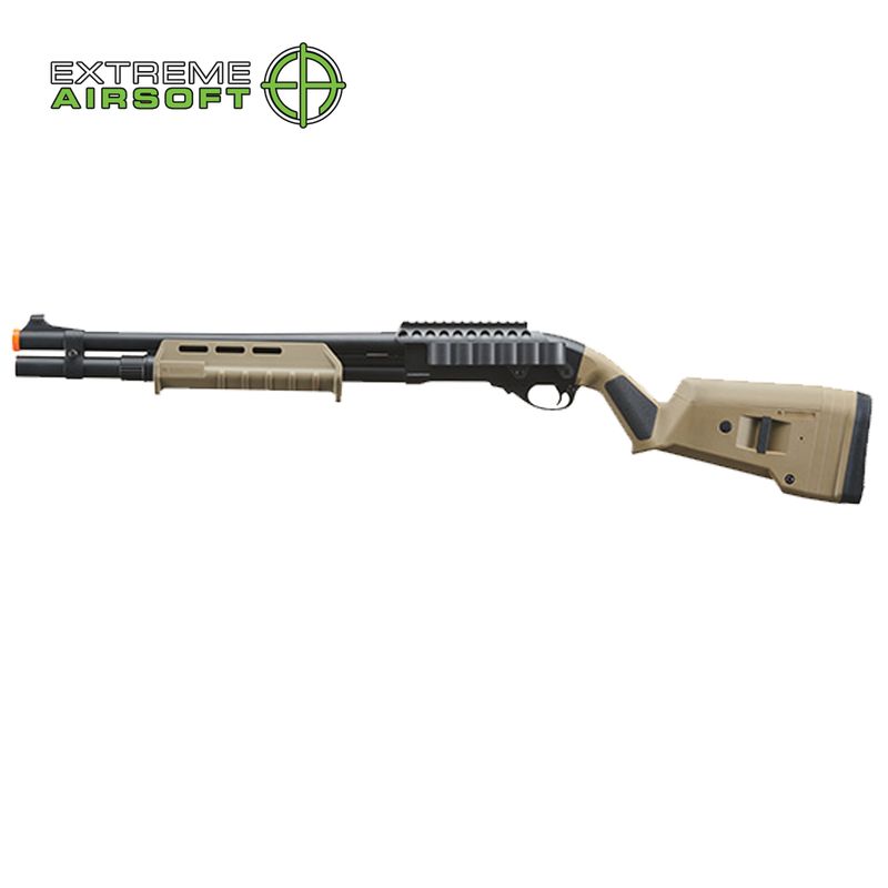Golden Eagle Airsoft M870 MP M-LOK Style 3/6-Shot Pump Action Gas Shotgun - Tan with Shell Holder